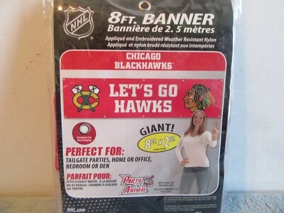 Chicago Blackhawks 8 ft banner LETS GO HAWKS Flag Kane Toews NEW party garage - Image 1 of 4