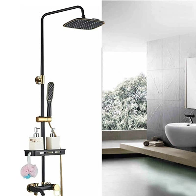 8'' Black Bathroom Rainfall Shower Faucet Set Tub Mixer Tap with Hand Spray - Image 1 of 4
