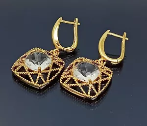 18K Gold Filled Stunning Italian Simulated Moissanite 18ct GF Drop Earring 35mm - Picture 1 of 8