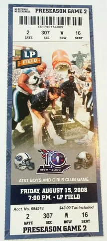 2008 Tennessee Titans Oakland Raiders NFL Football Ticket Stub Cover