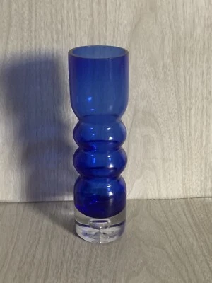 Jarrón de vidrio escandinavo con aro de burbuja azul Aseda Glasbruk Suecia Bo Borgstrom 8" Foto 1 de 4