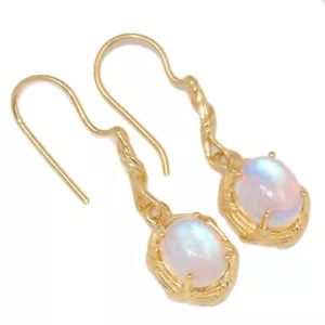 18k Gold Vermeil - Natural Rainbow Moonstone - India 925 Silver Earrings CE48332 - Picture 1 of 1