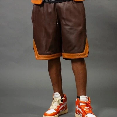 Men’s Genuine Brown Sheepskin Leather Shorts Track Style | Handmade | Casual Fit - Image 1 of 4