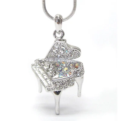 Collar colgante de cristal de piano de cola de oro blanco Foto 1 de 4