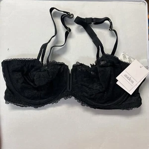 Auden Lace Unlined Bra 34C Unpadded Balconette Coverage Underwire Black - Picture 1 of 5