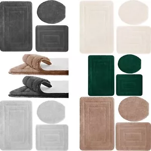3 Tlg Badematte Badteppich Badvorleger Rutschfeste Grau Graphit Braun Grün Beige - Bild 1 von 11