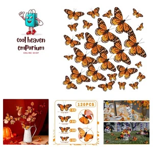 120 Pcs 3D Feather Monarch Butterfly Decor 4 Size Butterfly Wall Decorations ... - Picture 1 of 7