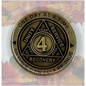 Moneda con chip de sobriedad AA medallón de bronce chapada en bronce de 4 años - Imagen 1 de 6