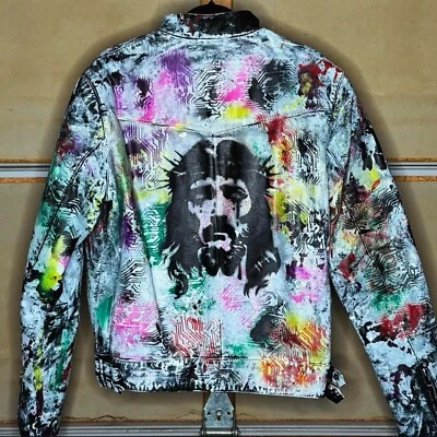 "Rebirth of Colors: Hand-PaintedVintage Jesus Jacket" - Image 1 of 3
