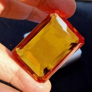Certified 102+ Ct Emerald Cut Yellow Orange Sapphire Loose Gemstone AAA - Picture 1 of 5