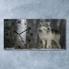 Tulup® Wanduhr Glasuhr 60x30 cm Grauer Wolf