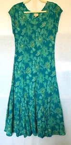 EAST with ANOKHI Dress 10 Blue &Green Cotton Bias Cut Hand Block Printed Midaxi - Picture 1 of 10