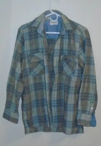 Vintage Pfeil Flanell Knopf blau kariert Hemd Wollmischung Herren Small LESEN - Bild 1 von 7