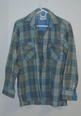 Vintage Arrow Flannel Button Blue Plaid Shirt Wool Blend Men's Small READ - Image 1 of 4