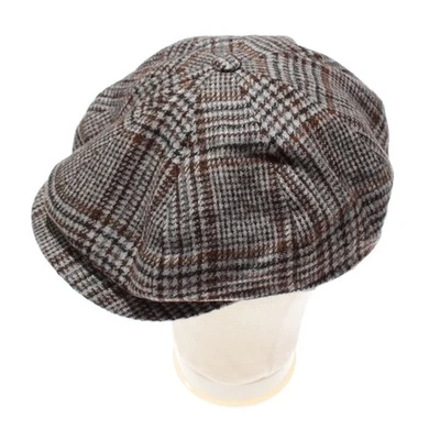 Luciano Barbera NWT Newsboy Cap / Hat Size 59 in Gray / Brown Plaid Wool Blend - Image 1 of 4