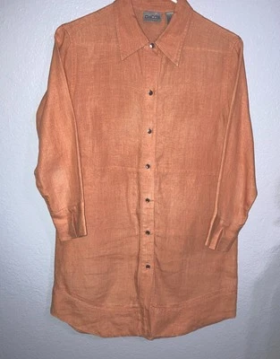 Vestido Camisa Midi Chicos 100% Lino Naranja Abotonada Manga 3/4 Talla 0 Foto 1 de 4