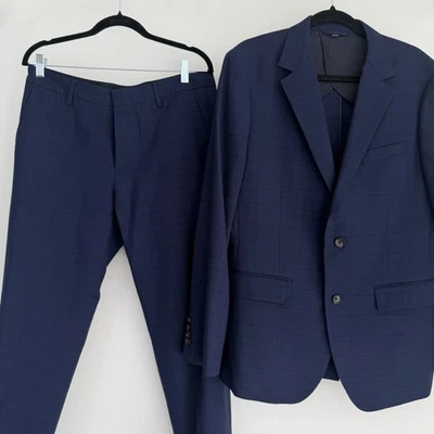 Bonobos Suit Men 40R Navy Plaid Italian Wool Slim Fit Tollegno 1900 Pants 32x30 - Image 1 of 4