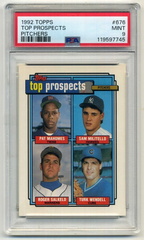 1992 Topps #676 Pat Mahomes Sr. Rookie Card RC PSA 9 Mint Minnesota Twins - Image 1 of 2