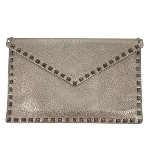 Valentino Garavani Rockstud Large Metallic Envelop Clutch Bag Gold Women - Picture 1 of 12