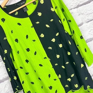 ALI MILES Women's S Black Green Colorblock Embroidered Floral Crinkle Tunic Top - Bild 1 von 10