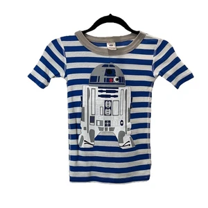 Hanna Andersson 120 US 6-7 Boys Pajamas Shirt Star Wars R2-D2 Blue Striped - Picture 1 of 5