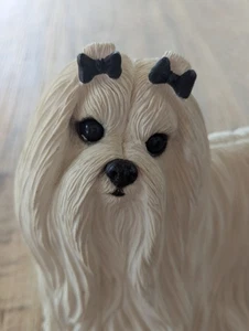 Maltese Dog Sculpture 1987 Signed Sandra Brue Figurine 8 Inch Long Sandicast 157 - Picture 1 of 12