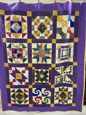 Colorful Patchwork Quilt Throw Handmade 53” X 66” Multi Bold Colored  - Image 1 of 4