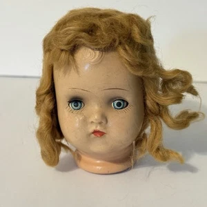 Vintage Spooky Composition Doll Head For 15” Doll Sleepy Eyes Creepy Hair ✔️ - Picture 1 of 10