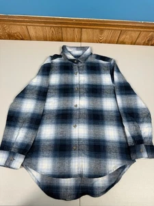 Old Navy Girls Button Front Plaid Flannel Shirt L 10-12 multi color blue white - Picture 1 of 5