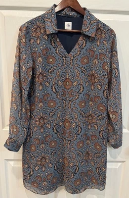 Cabi Provincial Tunic Dress Women’s Size Small Blue Brown Floral Lined - Image 1 of 4