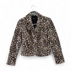 Dana Bachman Women's Size 2 Brown Leopard Woven Wool Blend Blazer Jacket Animal - Picture 1 of 7