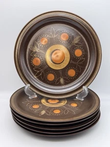 GEORGES BRIARD Aztec Dinner Plates 10.5" MCM Stoneware Brown Orange Set of 6 VTG - Picture 1 of 18