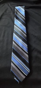 Michael Kors 100% Silk Blue Black Gray White Striped Neck Tie - Picture 1 of 3