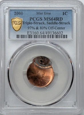 2000 MS64RD Triple Struck Lincoln Cent Major Mint Error  - Image 1 of 3