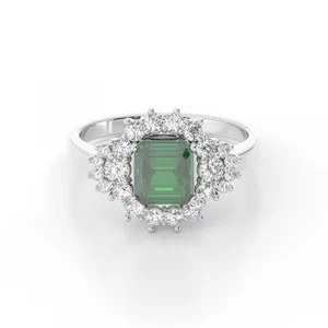 1.87 Ct Natural Emerald Diamond Wedding Proposal Solid 18K White Gold Ring - Picture 1 of 8