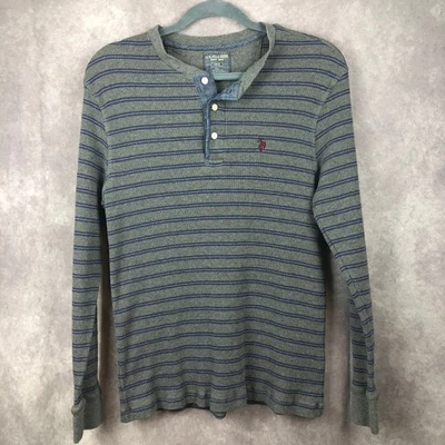 Camisa térmica US Polo Assn Henley para hombre grande a rayas manga larga gris y azul Foto 1 de 4