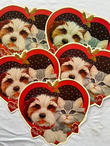 5 Lot Of 5 Vintage Christmas Die Cut Of Puppy And Kitten Belle And Jingle - Picture 1 of 8