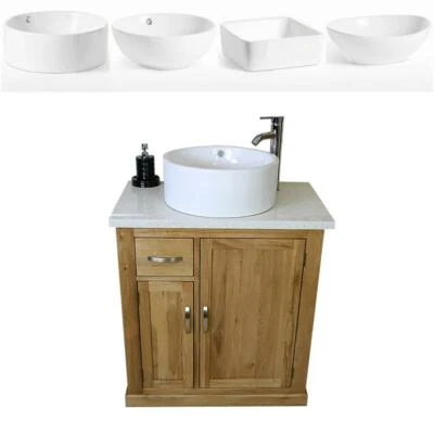 Bathroom Vanity Unit Free Standing Oak Cabinet White Quartz Ceramic Basin 503 - Image 1 of 4