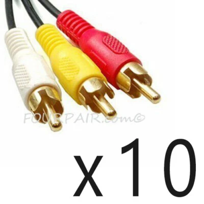 10 Pack Lot - 3ft 3-RCA Composite Video Stereo Audio AV Cable Cord Wire VCR DVD - Image 1 of 2