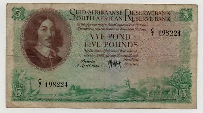 SOUTH AFRICA 5 POUNDS 1957 PICK 97 C LOOK SCANS - Image 1 of 2