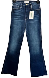 Frame Le Sylvie Kick Boot Size 26 Raw Hem Stretchy Dark Wash Jeans NWT $225 - Picture 1 of 10