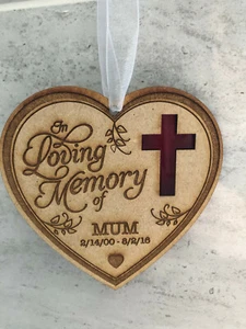 Personalised Wooden Hanging Heart Loving Memory Mum - Red Cross Plaque Memorial  - Picture 1 of 1