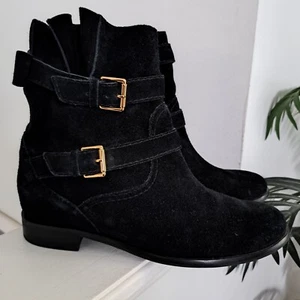 Kate Spade Sabina Black Suede Moto Boots Leather Biker Women's Sz 10.5 - Picture 1 of 16