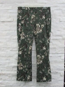 'S Max Mara Green Brown Floral Stretch Cotton Flat Front Cropped Ankle Pants 8 - Picture 1 of 5