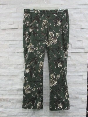 'S Max Mara Green Brown Floral Stretch Cotton Flat Front Cropped Ankle Pants 8 - Image 1 of 4