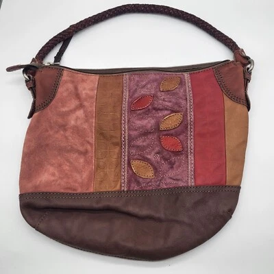 Fossil Mujer Marrón Púrpura Gamuza Cuero Hobo Bolsos de Hombro Cartera Hojas Foto 1 de 4