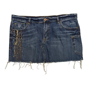 Vintage Y2K Micro Mini Jeansrock 16 Cargotaschen bestickt distressed Denim - Bild 1 von 9