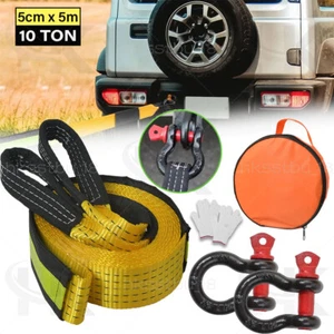 Towing Pull Strap 5m Tow Strap 10 Ton Heavy Duty Car Road Recovery Rope +2 Hooks - Picture 1 of 19