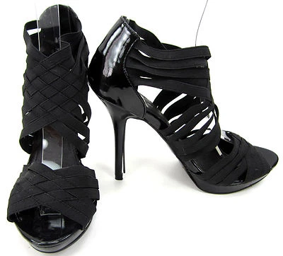 Shiekh туфли лакированная кожа с открытым носком нейлоновые ремни 5» Stiletto каблуки черный размер 8 - Изображение 1 из 4