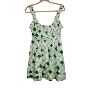 Free People Women dress sz 8 green & white mini tunic sleeveless lined cotton - Picture 1 of 9